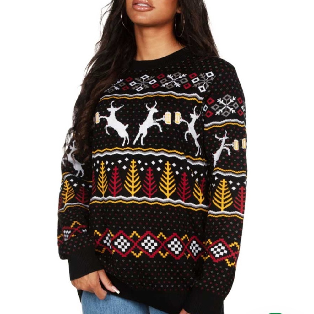 Tipsy Elves Holiday Sweater Crewneck Cheering Deer women’s xs